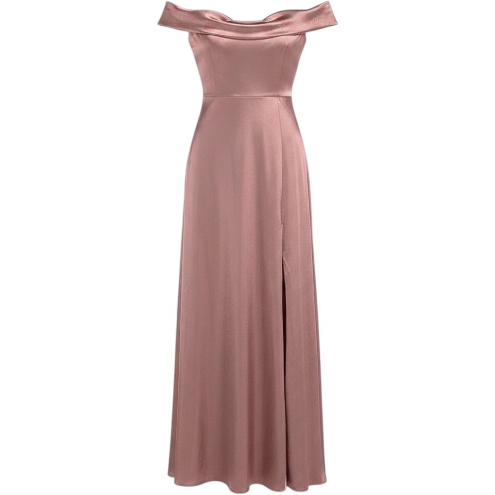 Birdy Grey NEW Women XL Mia Shiny Satin Off Shoulder Maxi Dress Desert Rose Pink